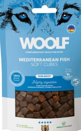 WOOLF SEMI-MOIST SOFT CUBES MEDITERANEAN FISK, 100G