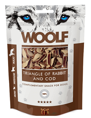 Woolf Godbidder Rabbit &amp; Cod Triangle God til alle hunde 100g.  